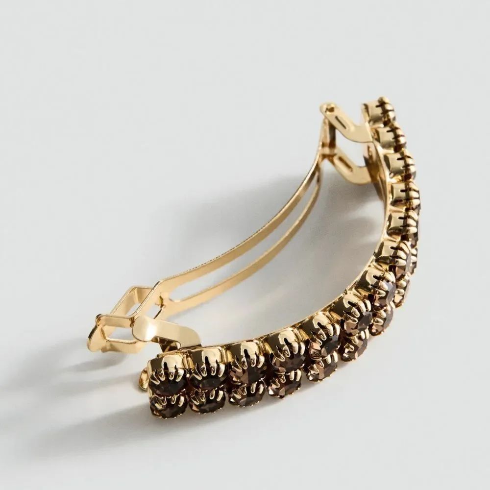 MANGO NEIVA Bright Chocolate Crystals Gold Tone Barrette Hair Clip